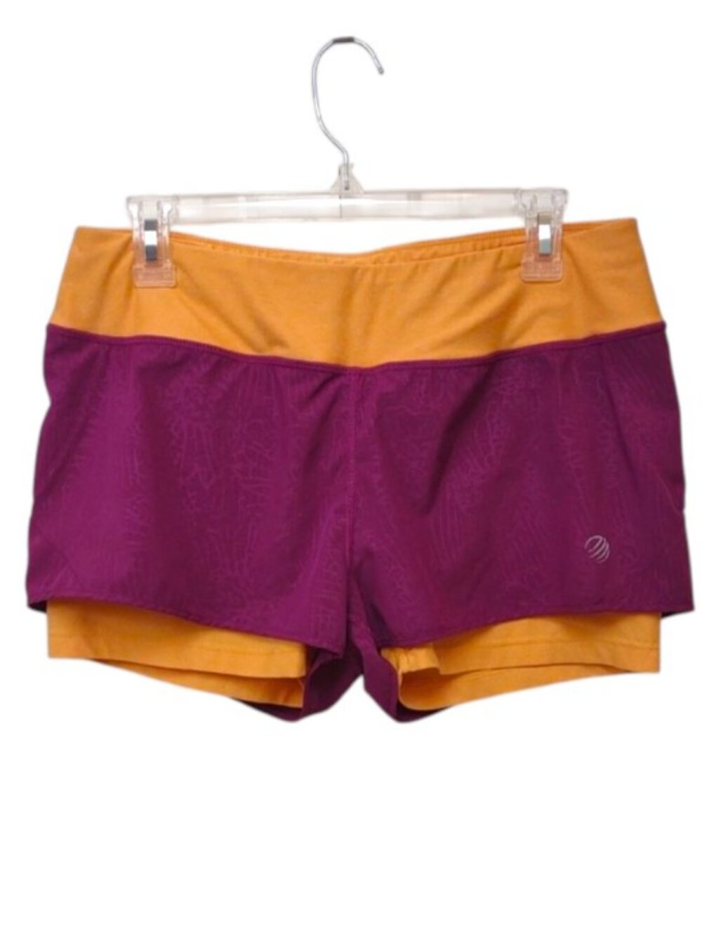 MPG Women's Athletic Pullup Shorts With Attached Liner Purple/Orange Zip Pocket